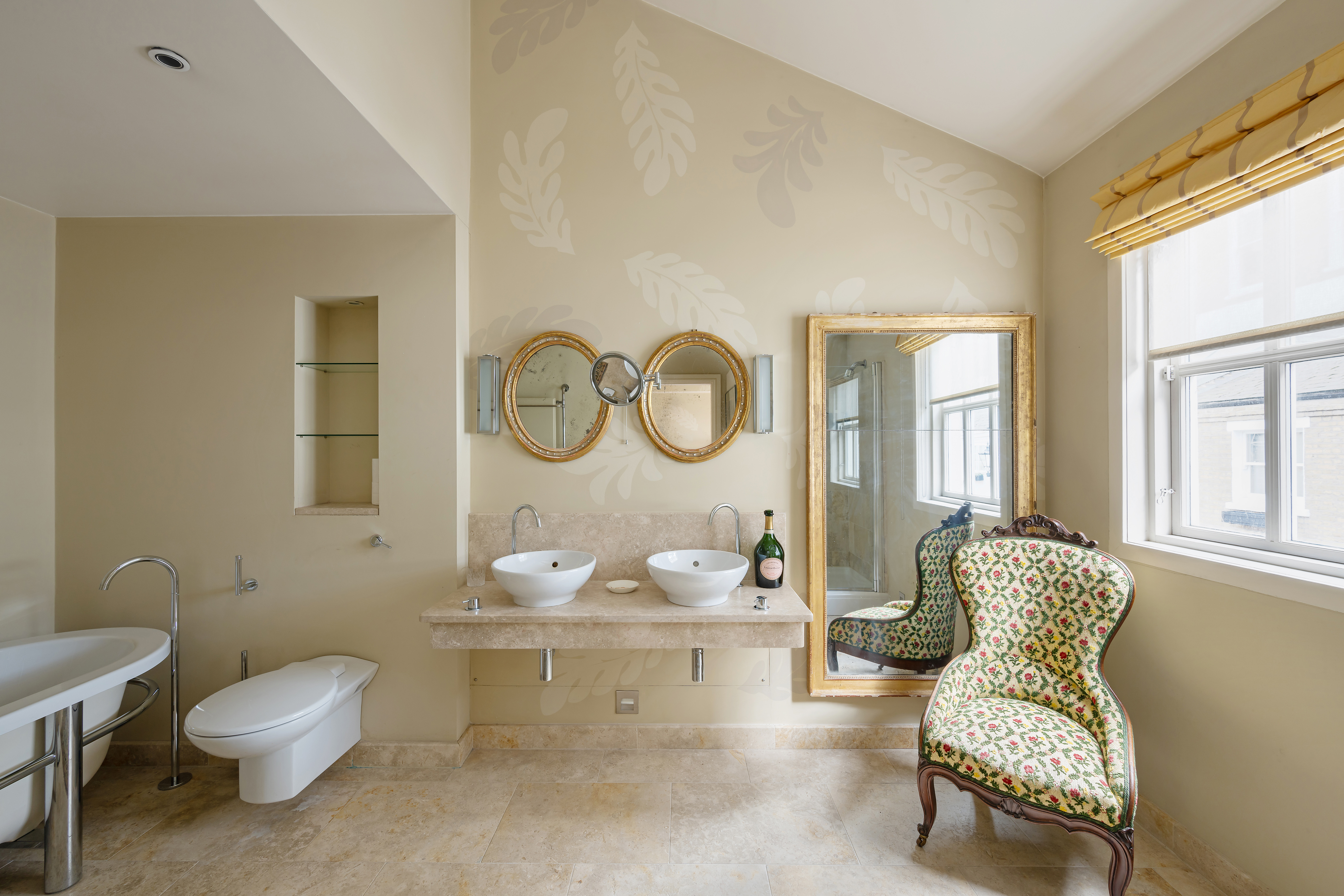 The bathroom at Lancaster Mews is large and has been elegantly designed for this property for sale