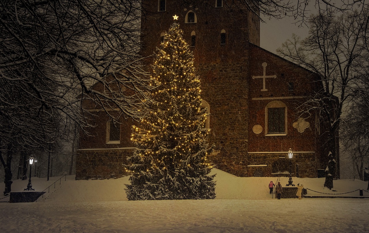 Christmas Tree Outside A Church